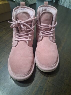 UGG Neumel  Pink Suede Lace-Up Ankle Boots